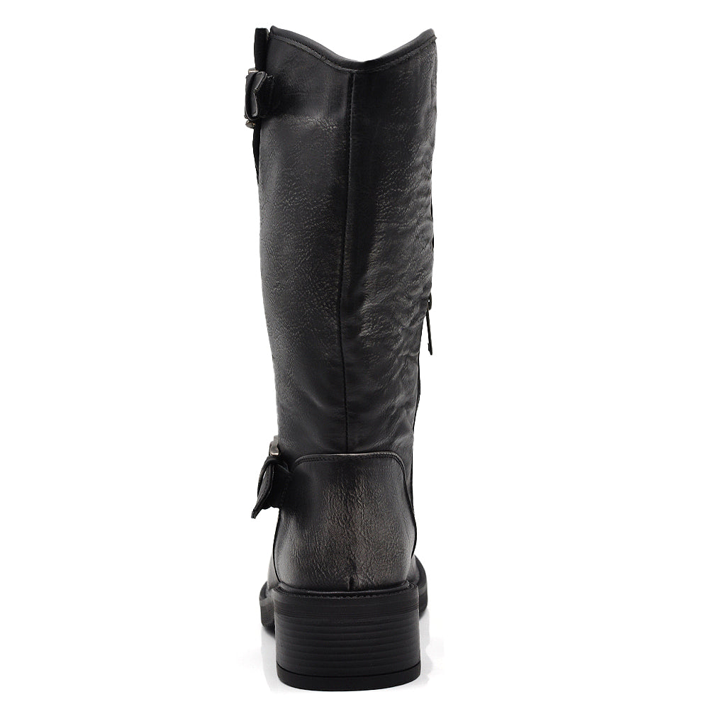 Stivali Biker Motociclista da Donna con Fibbia Effetto Vintage MP2743-4 nero marrone