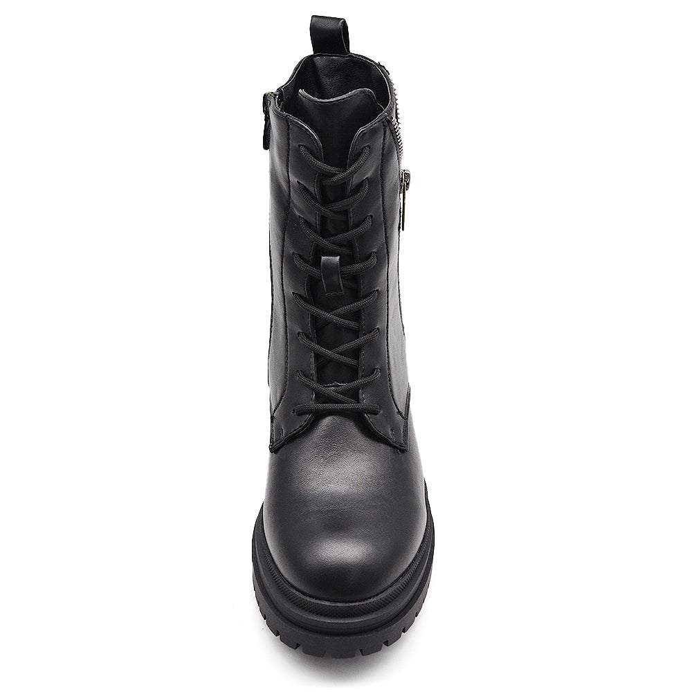 Stivali da donna stile combat con lacci zip cerniera platform look punk/gotico casual MP2750-1 nero