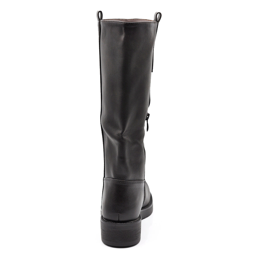 Stivali Biker Donna Alti con Gambale Dritto, Suola Chunky e Tacco Basso – Stivali Moto Casual 731