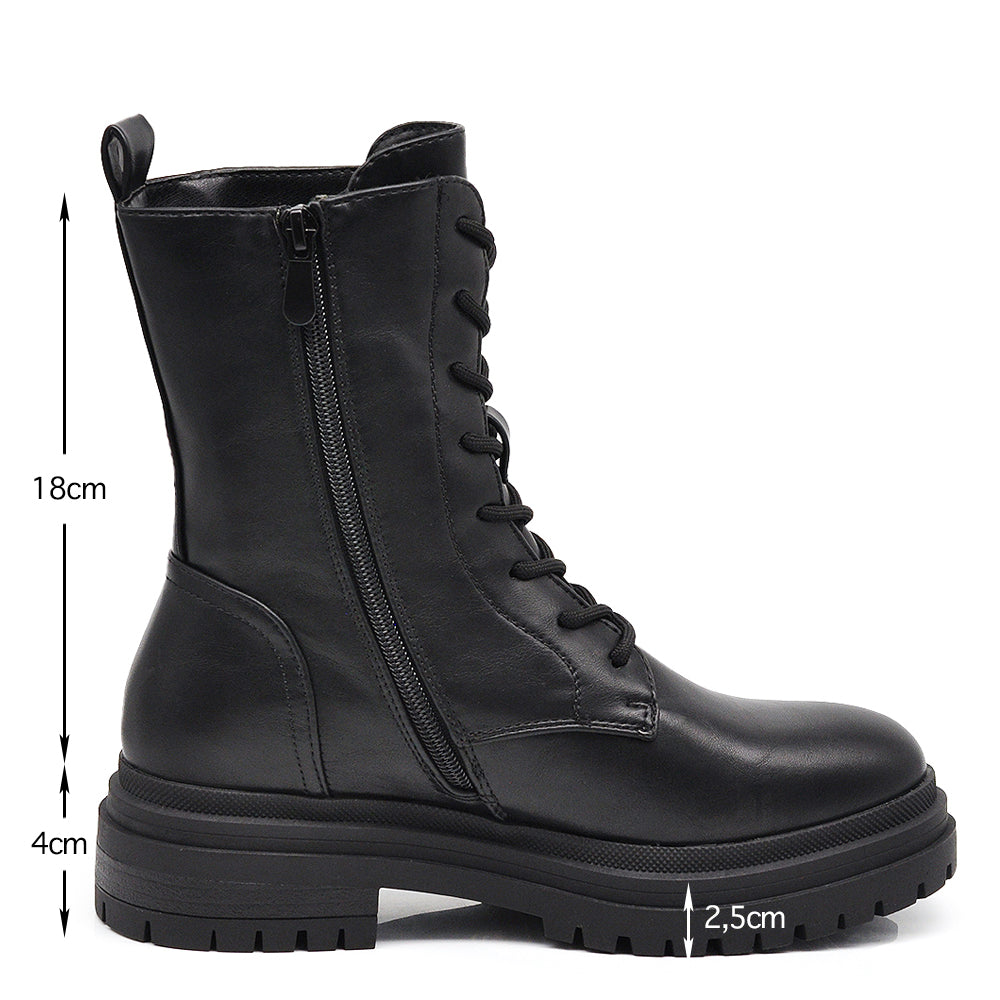Stivali da donna stile combat con lacci zip cerniera platform look punk/gotico casual MP2750-1 nero