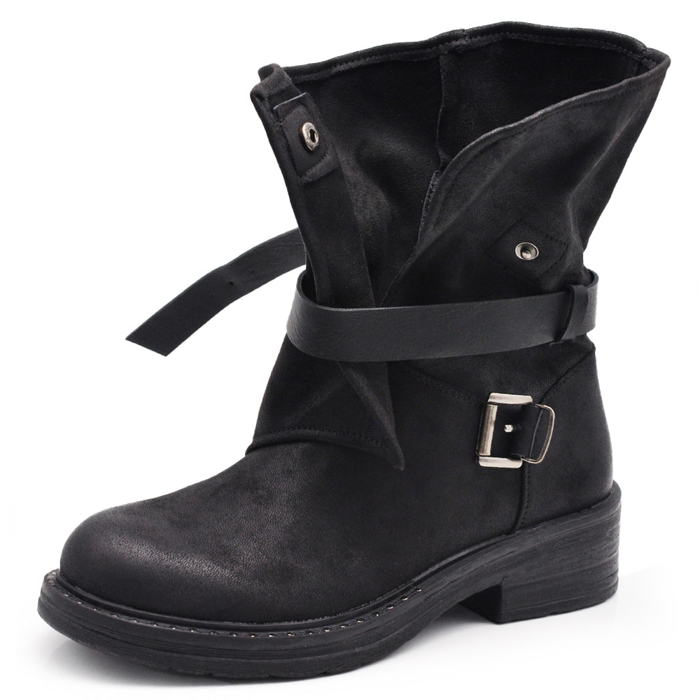 Stivali Stivaletti Biker Motociclista con Cinture e Fibbie HL227-69 nero brown