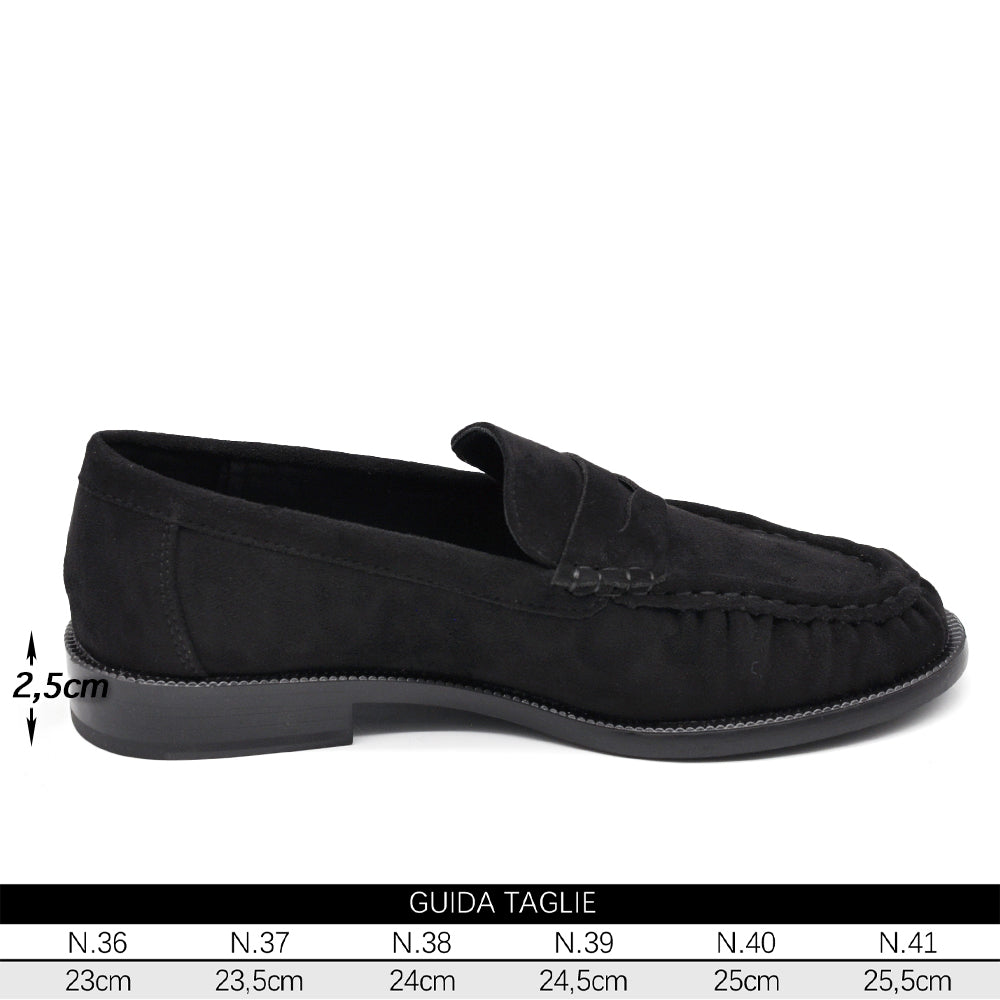 Mocassini Donna in Effetto Scamosciato con Punta Arricciata, Mascherina Classica e Soletta Morbida Comfort GA076