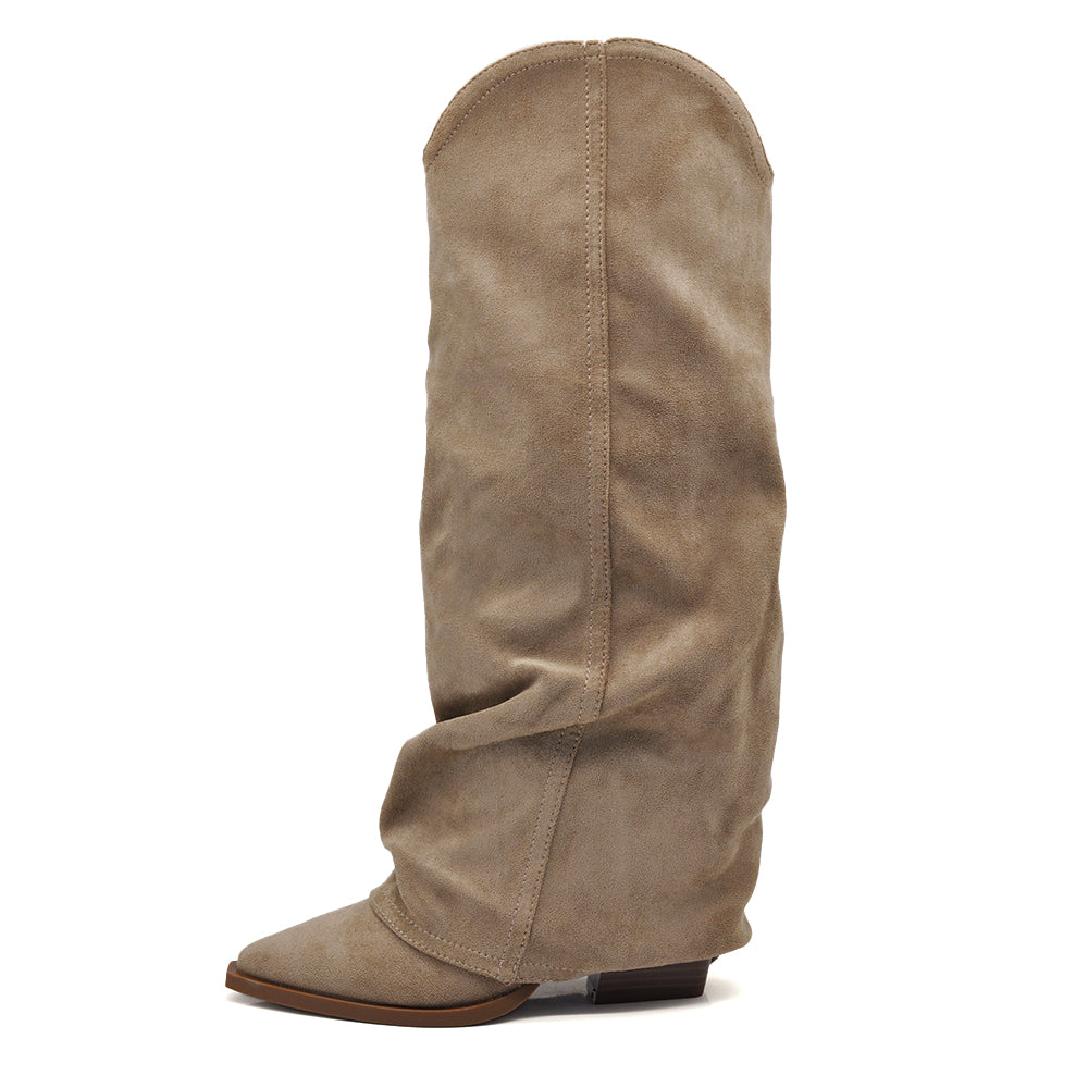 Stivali Donna con Ghetta Alta Slouchy Punta Affusolata e Tacco 8cm – Stile Texano Western 9832
