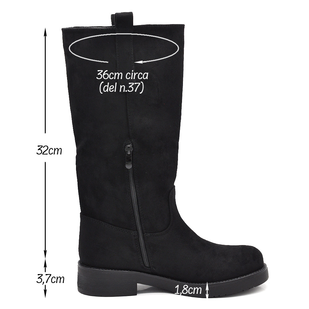 Stivali Biker Donna Alti con Gambale Dritto, Suola Chunky e Tacco Basso – Stivali Moto Casual