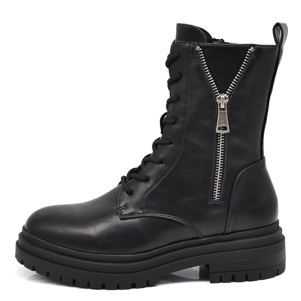Stivali da donna stile combat con lacci zip cerniera platform look punk/gotico casual MP2750-1 nero