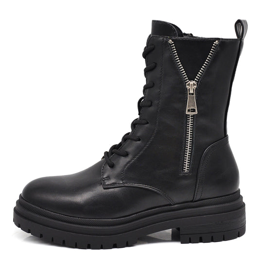 Stivali da donna stile combat con lacci zip cerniera platform look punk/gotico casual MP2750-1 nero