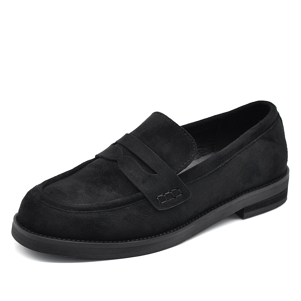Mocassini Donna in Camoscio Eleganti, Loafers Slip On Casual da Ufficio, Suola Rinforzata con Inserto Effetto Legno, Comodi e Resistenti