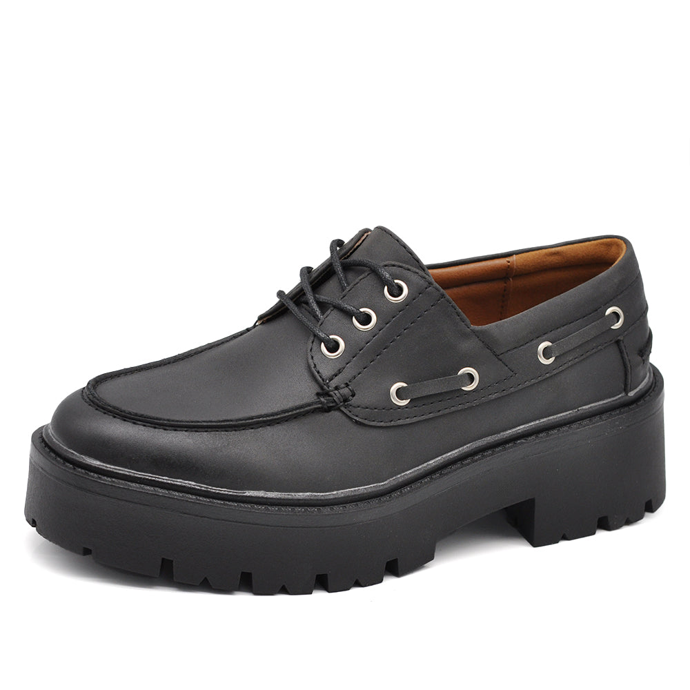 Scarpe stringate platform da donna stile casual – mocassini chunky con suola alta