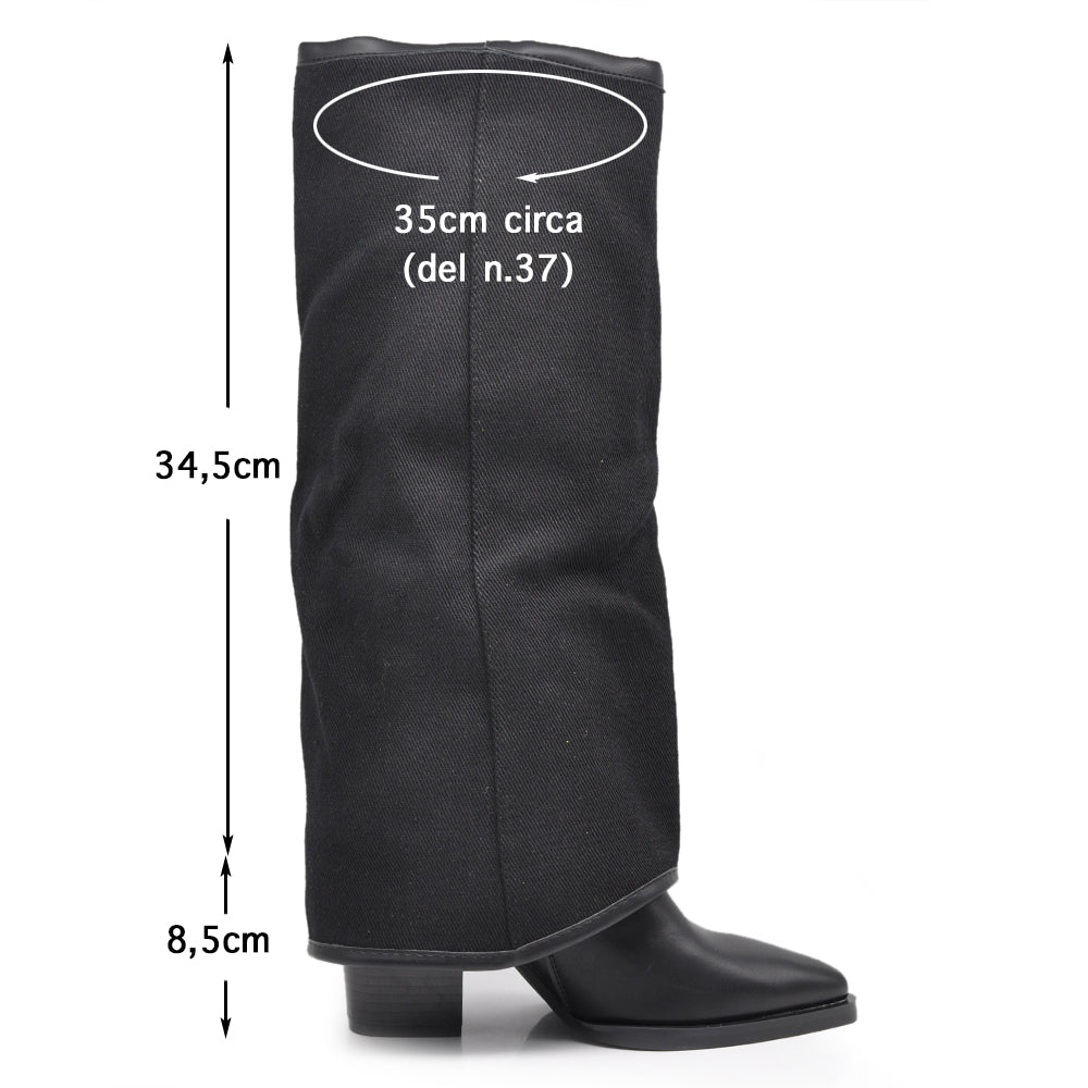 Stivali in ghetta A Punta Con Tacco Cerchi Zip Cerniera Da Donna Denim GA028
