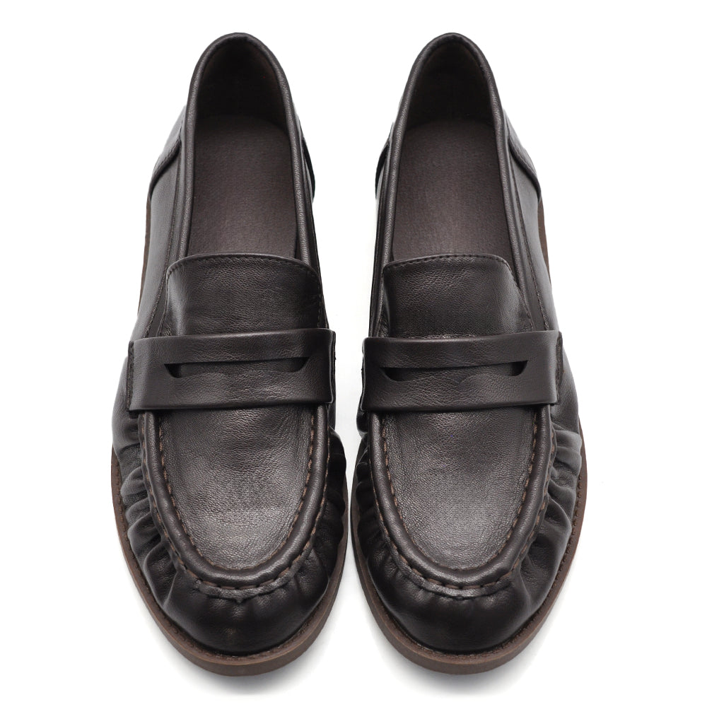Mocassini Donna Morbidi Effetto Pelle con Bordo Arricciato, Penny Loafer Casual con Punta Tonda, Scarpe Basse Comode e Versatili H181
