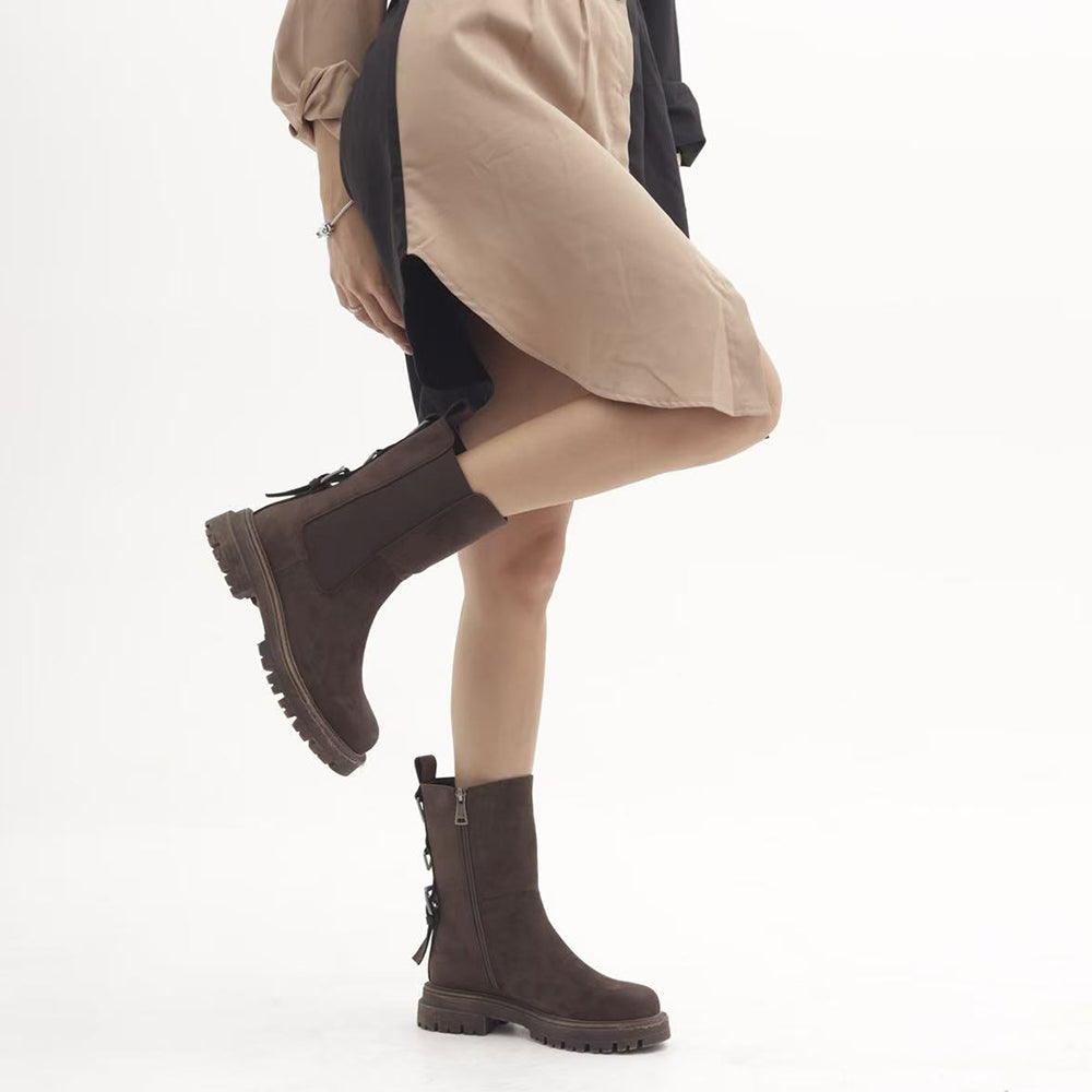 Stivali Biker Ciclista Stivaletti Chelsea Donna con Suola Spessa Chunky 3 Fibbie Posteriori  MP2747-3