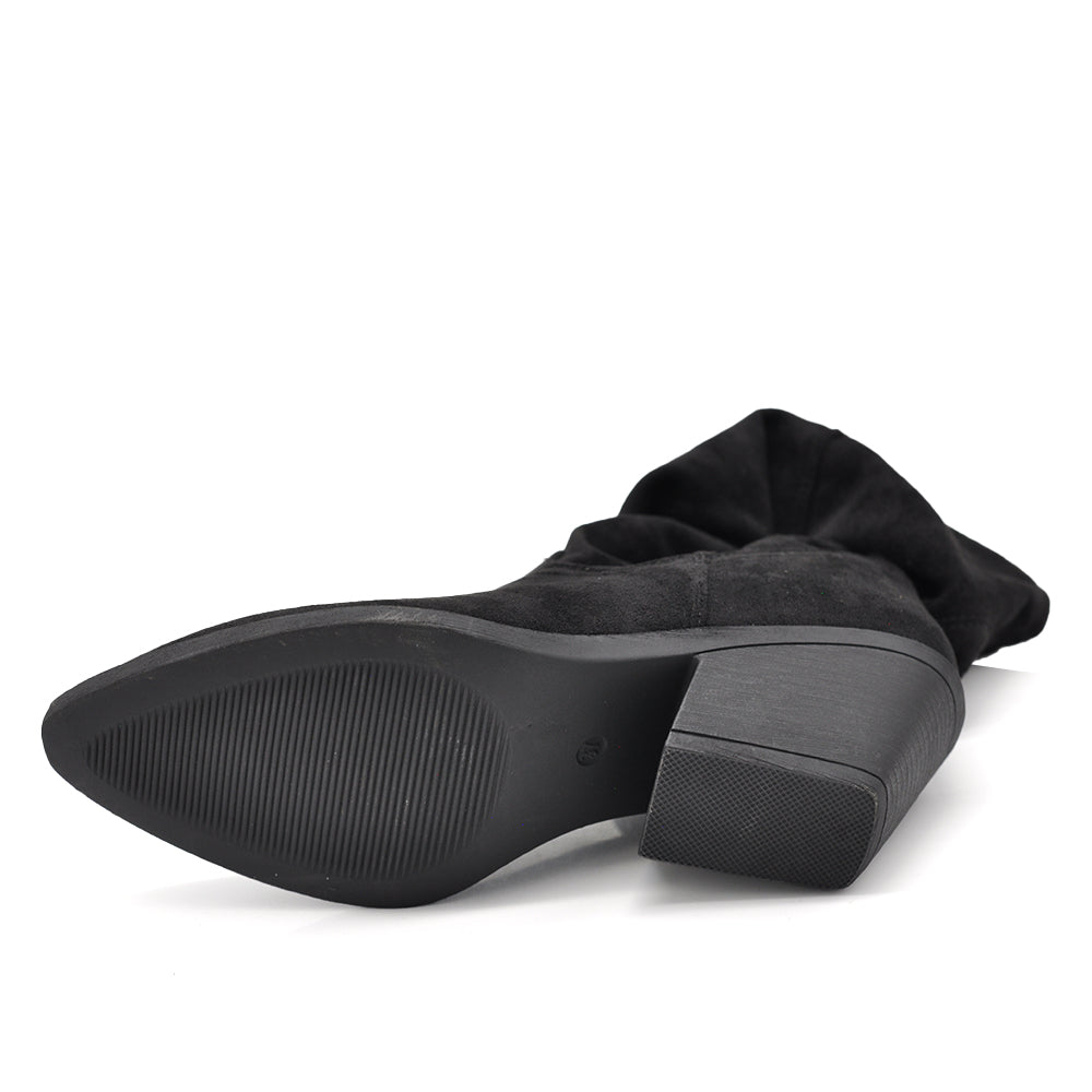 Stivali Texani Donna Camperos Slouchy Morbidi Arricciabili in Effetto Scamosciato con Tacco Largo e Punta Affusolata K0136