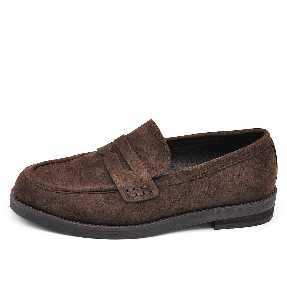 Mocassini Donna in Camoscio Eleganti, Loafers Slip On Casual da Ufficio, Suola Rinforzata con Inserto Effetto Legno, Comodi e Resistenti