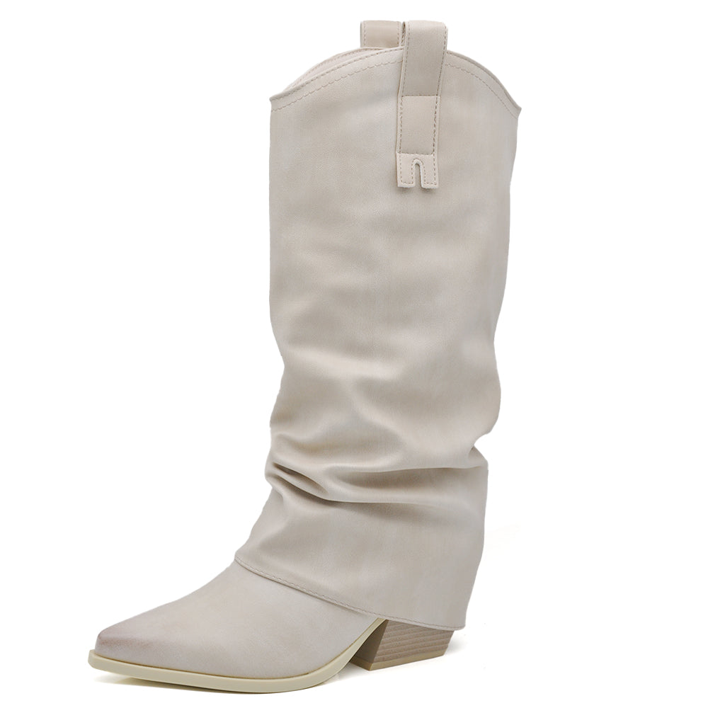 Scarpe da Donna Stivali al Polpaccio Arricciati Con Ghette A Punta G708