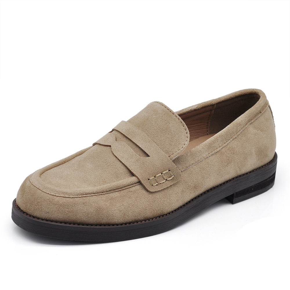 Mocassini Donna in Camoscio Eleganti, Loafers Slip On Casual da Ufficio, Suola Rinforzata con Inserto Effetto Legno, Comodi e Resistenti