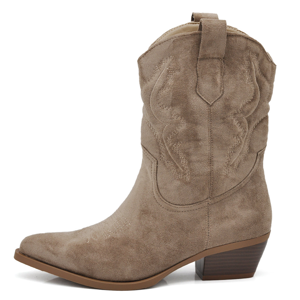Scarpe Stivaletti Texani Da donna Camperos Ricamati Cowboy Camoscio Western A227