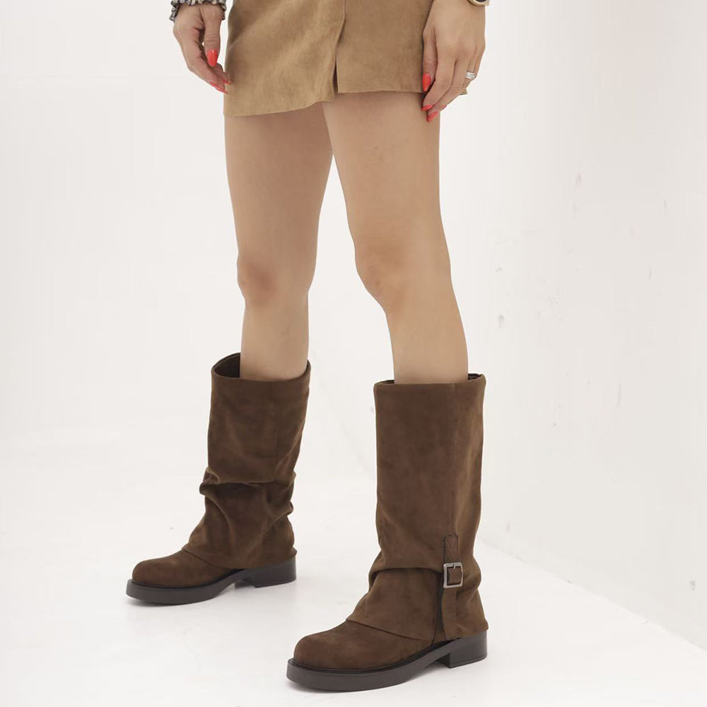 Stivali Da Donna Con Ghetta Risvolto Slouch cinturino fibbia decorativo MP2744-6 nero marrone