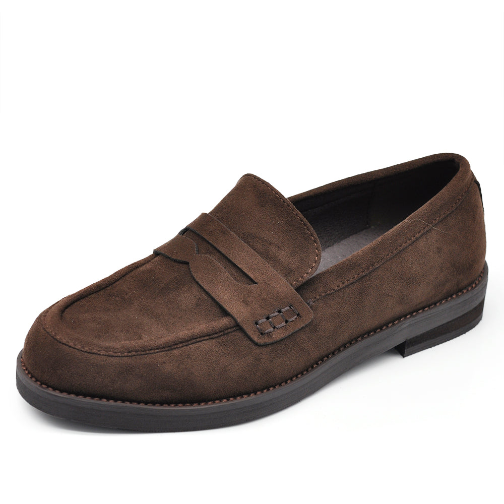 Mocassini Donna in Camoscio Eleganti, Loafers Slip On Casual da Ufficio, Suola Rinforzata con Inserto Effetto Legno, Comodi e Resistenti