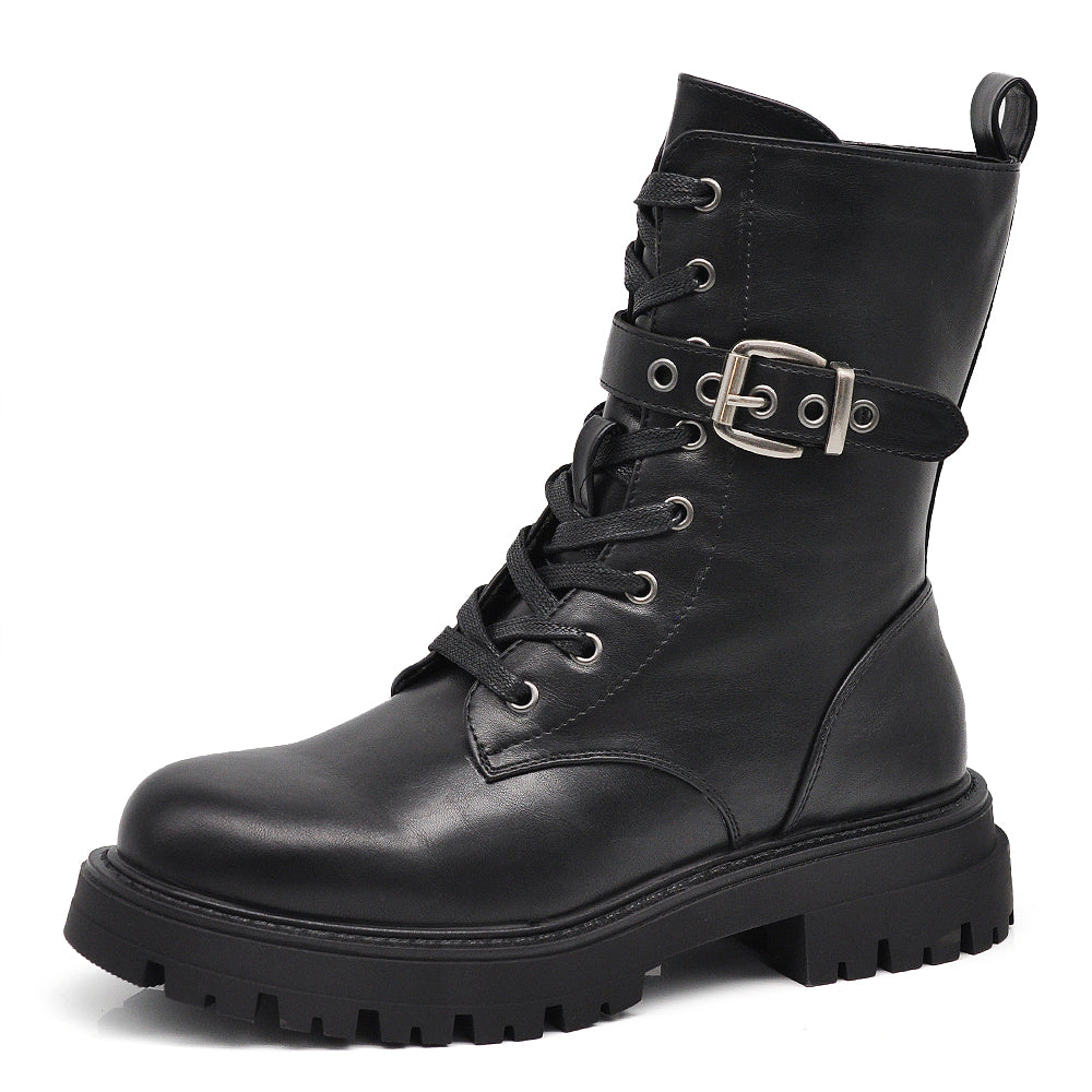 Stivali da donna stile combat boots con lacci fibbia platform look punk/gotico casual MP2747-2 nero
