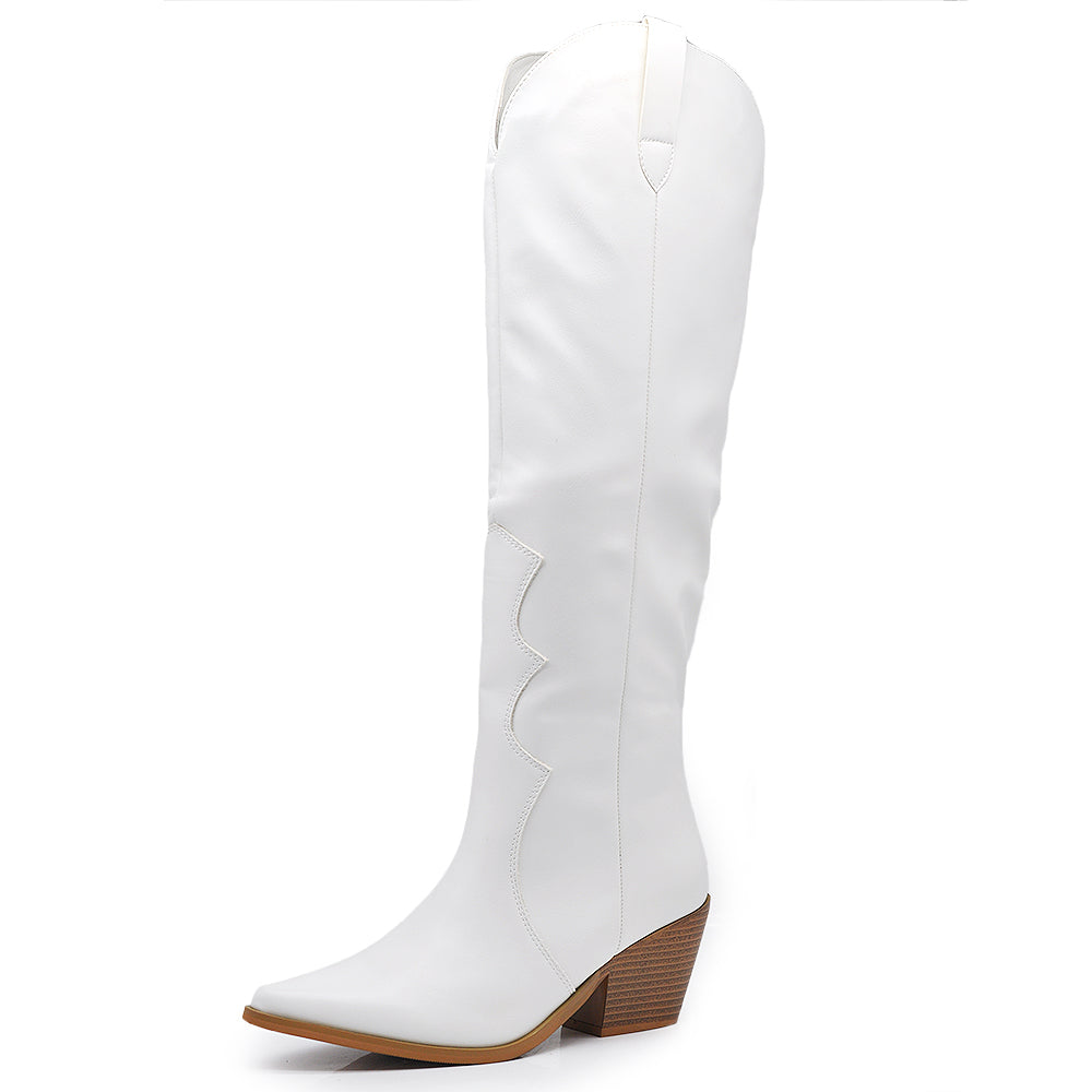 Stivali Alti al Ginocchio Camperos Texani  Punta Affusolata e Tacco Medio