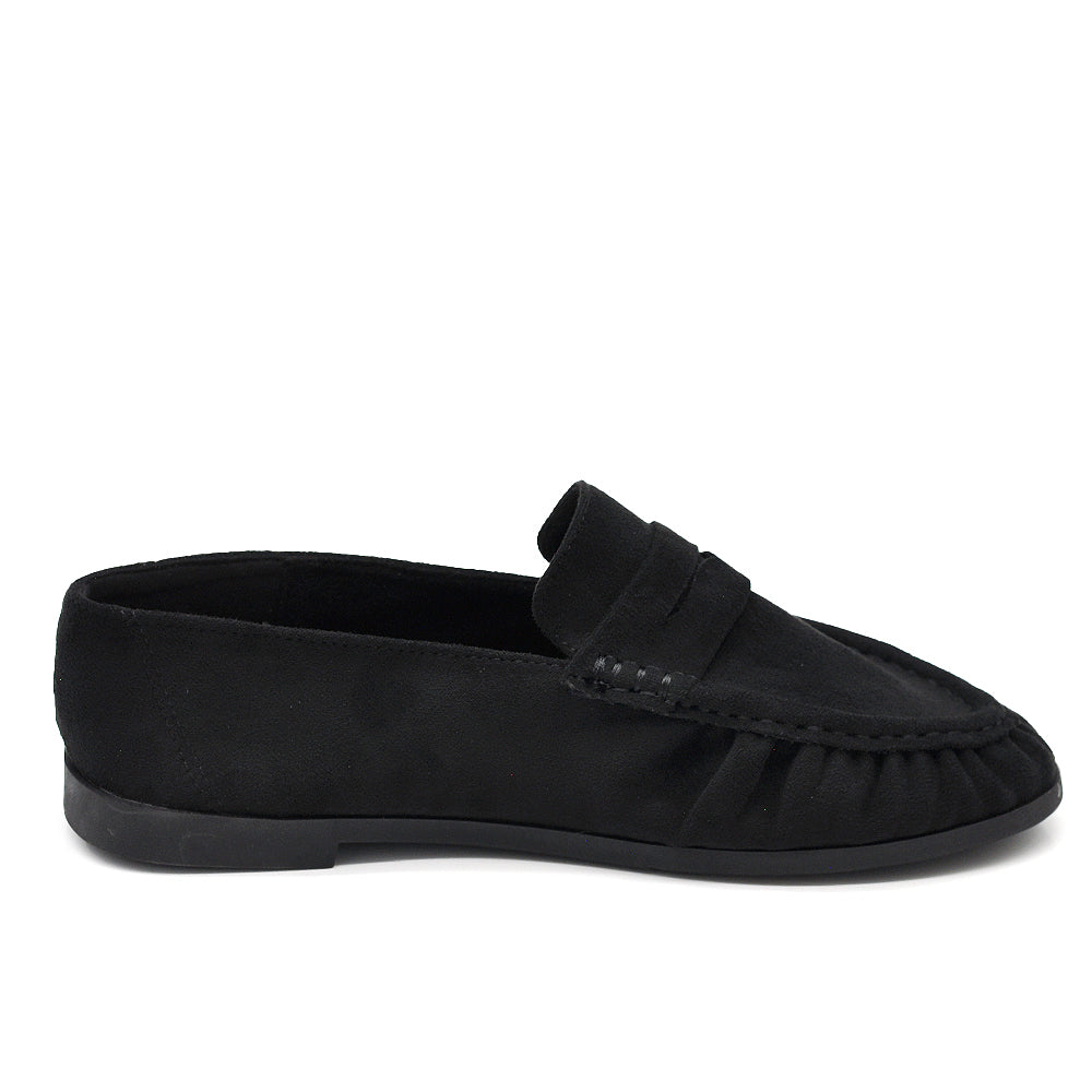 Mocassini Donna con Bordo Arricciato, Effetto Scamosciato, Penny Loafer Morbidi e Comodi H178