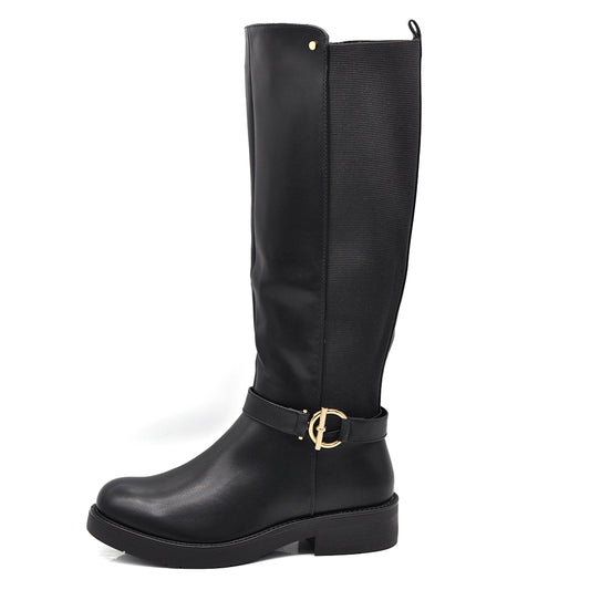 Stivali Donna Cavallerizzi con Inserto Elastico e Fibbia – Stivali Alti Stile Equestre con Zip Laterale 736