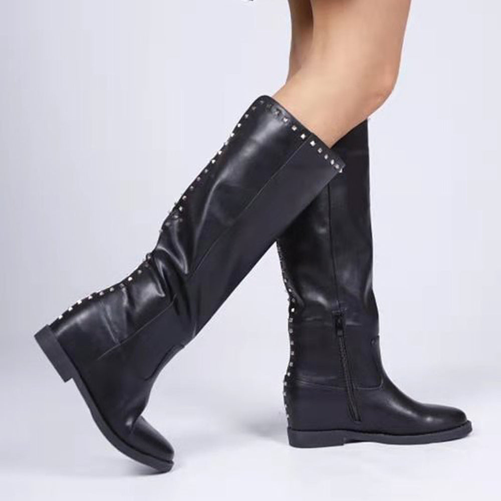 Stivali Alti Da Donna Con Borchie Zeppa Interna Rialzo MP726-1 LY81-4