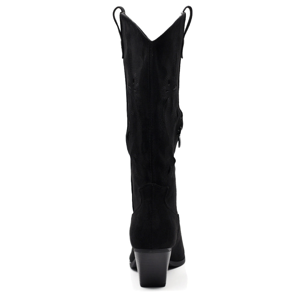 Stivali Alti Primaverili Texani Donna Traforati al Ginocchio – Stivaletti Western con Tacco Medio