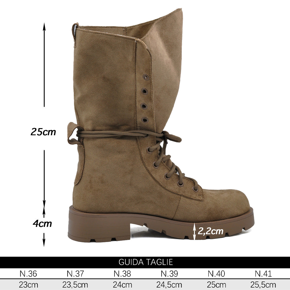 Stivali Donna Anfibi Alti Scamosciati con Lacci, Gambale Morbido e Ampio, Suola Chunky Carrarmato, Stivali Biker Casual 52280