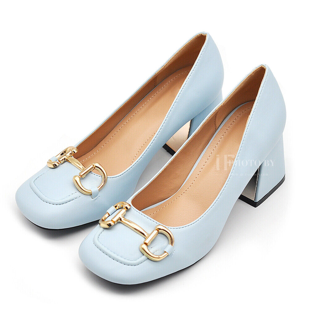 Décolleté Moccassini Loafer Da Donna Tacco Grosso Medio Con Morsetto 4095