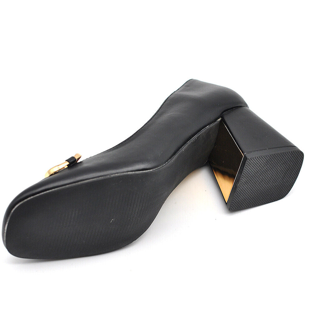 Décolleté Moccassini Loafer Da Donna Tacco Grosso Medio Con Morsetto 4095