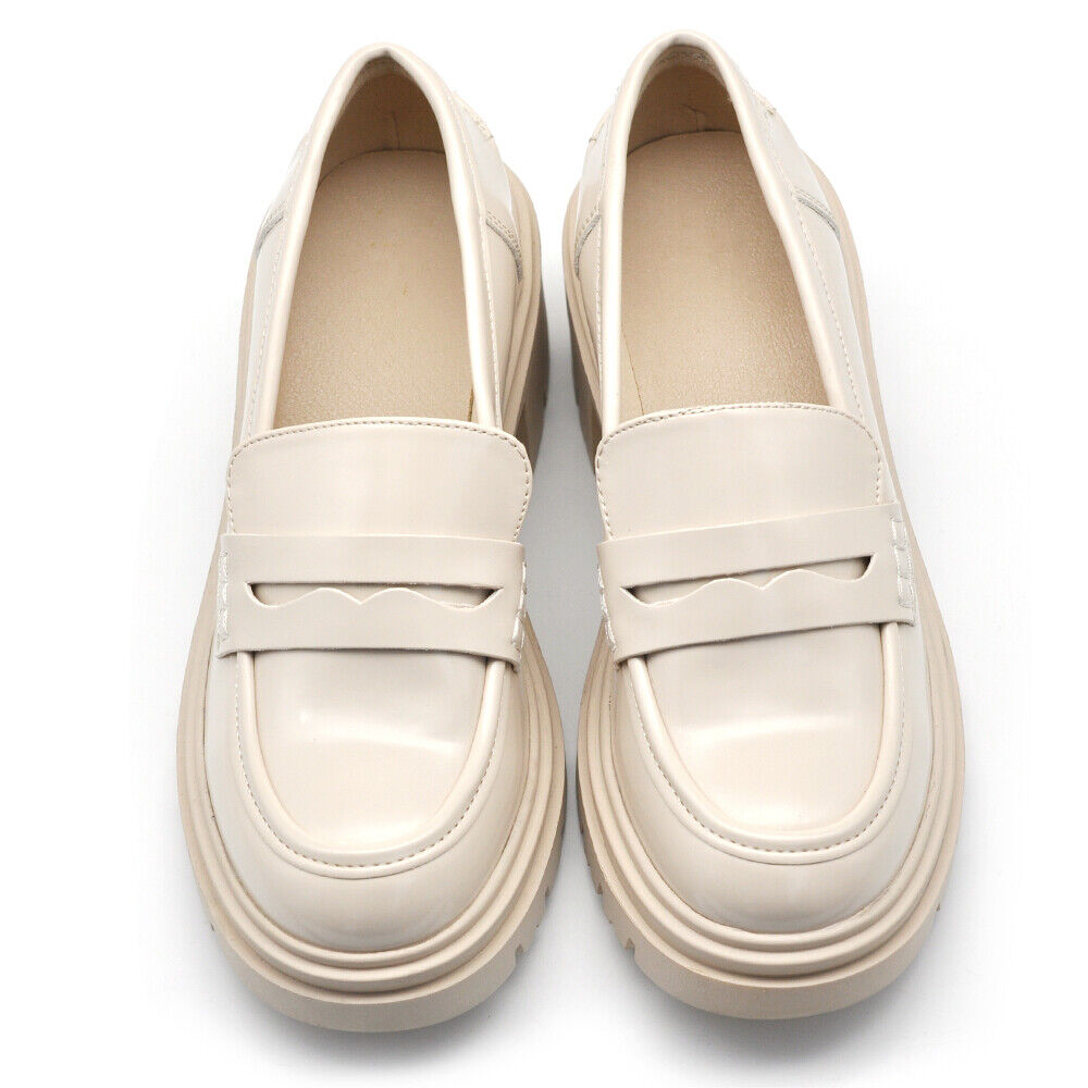 Scarpe Mocassini Loafers Slip On Da Donna Con Tacco 7cm Platform IF-6647 nero beige