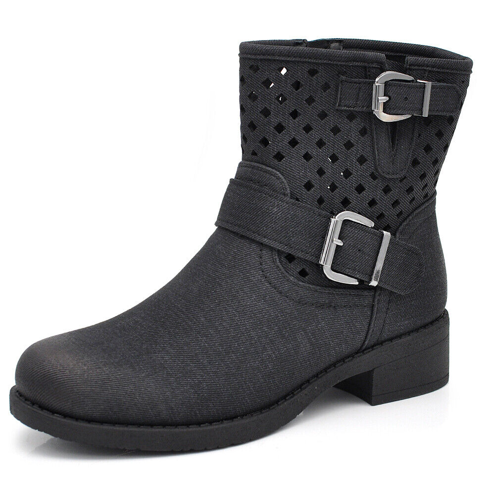 Stivali Stivaletti da Donna Biker Motociclista Primaverili Effetto Jeans 6656