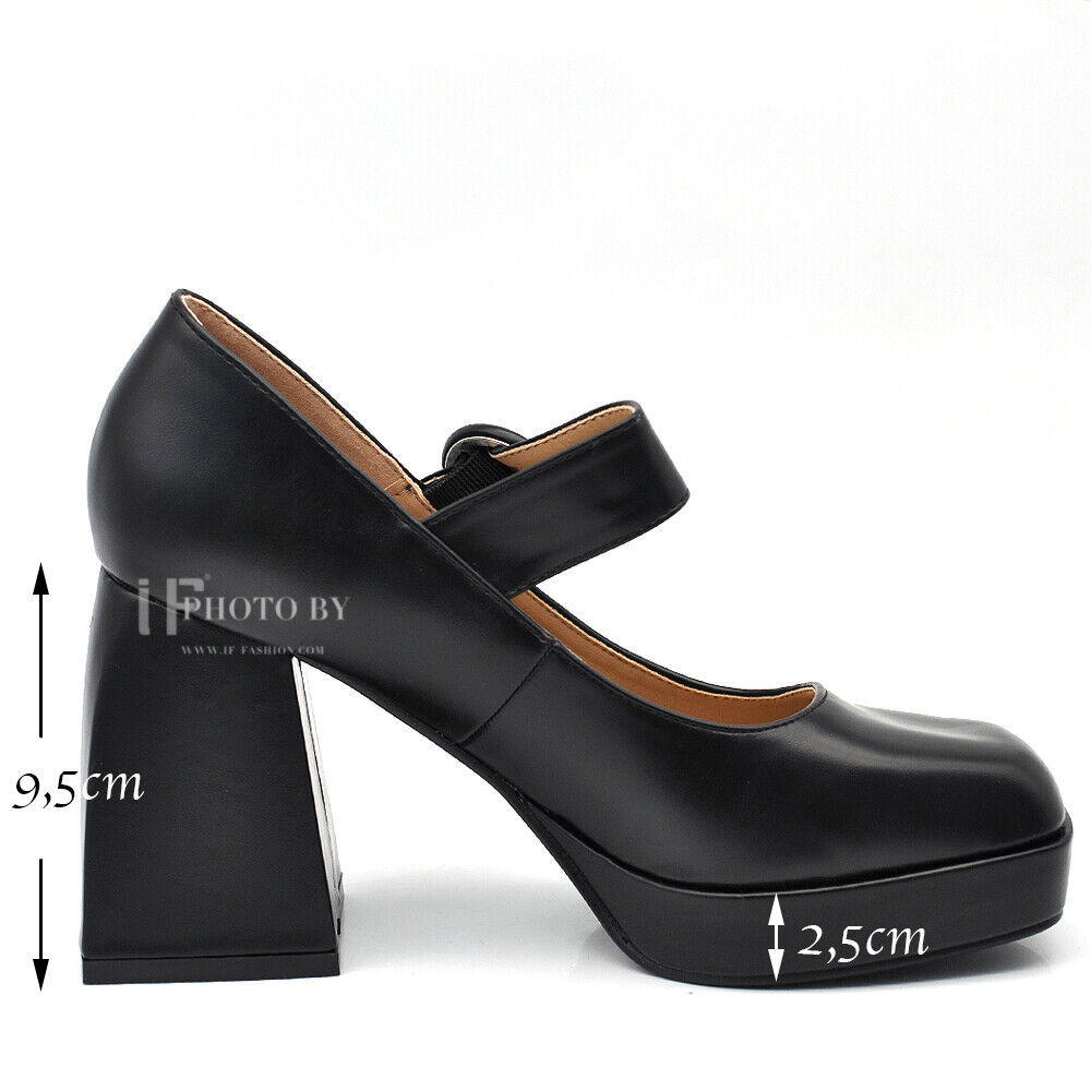 Décolleté Scarpe Da Donna Mary Jane Tacco Grosso Con Cinturini JM-9818