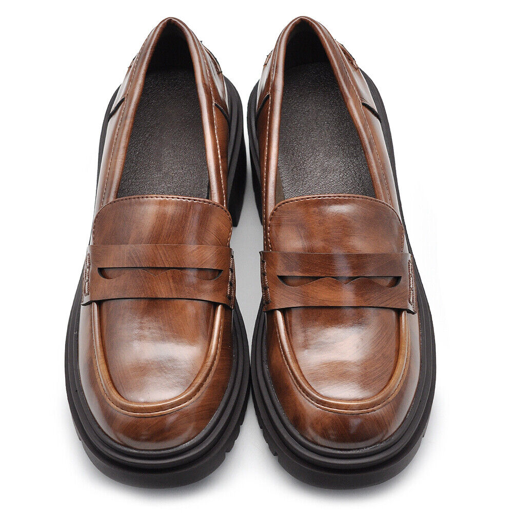 Scarpe Mocassini Loafers Slip On Da Donna Con Tacco 7cm Platform IF-6647 nero beige
