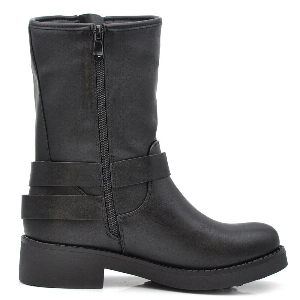 Stivali Stivaletti Biker Anfibi Motociclista Fibbie Cinghie Da Donna RQ65