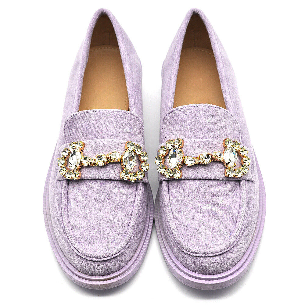 Scarpe Da Donna Ballerine Moccassini Con Pietre Strass 2625 nero fuxia lilla