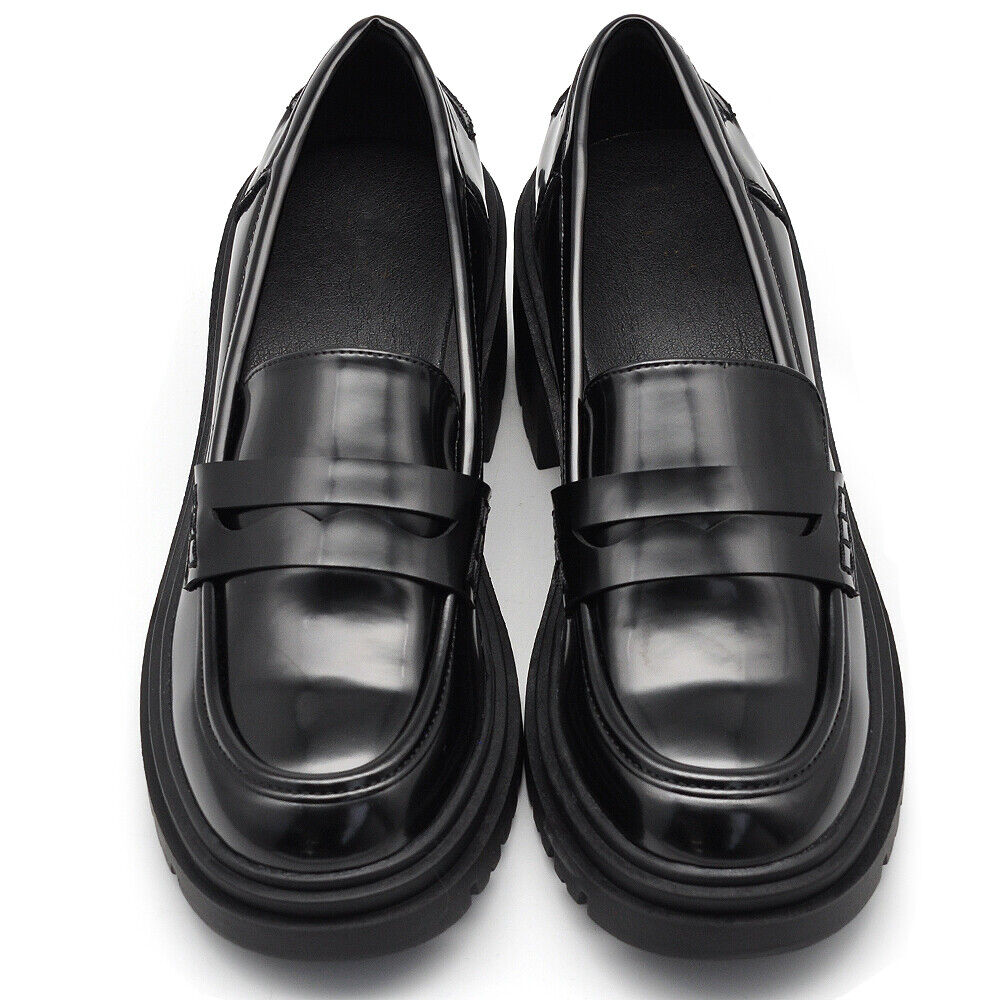 Scarpe Mocassini Loafers Slip On Da Donna Con Tacco 7cm Platform IF-6647 nero beige