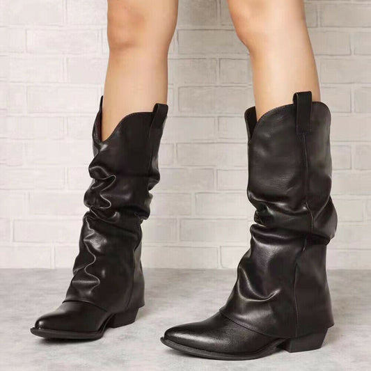 Scarpe da Donna Stivali Arricciati Con Ghette A Punta LY74-5 D7648 MP410-1