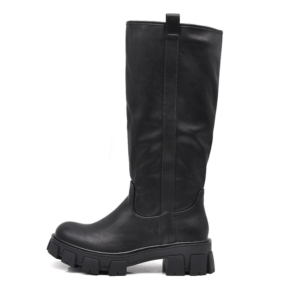 Stivali Biker Motociclista Da Donna Al Polpaccio Platformo Suola Track YG882