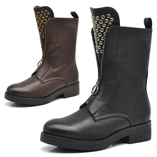 Stivali Stivaletti Platform Donna Anfibi Combat Boots Zip Borchie 6643