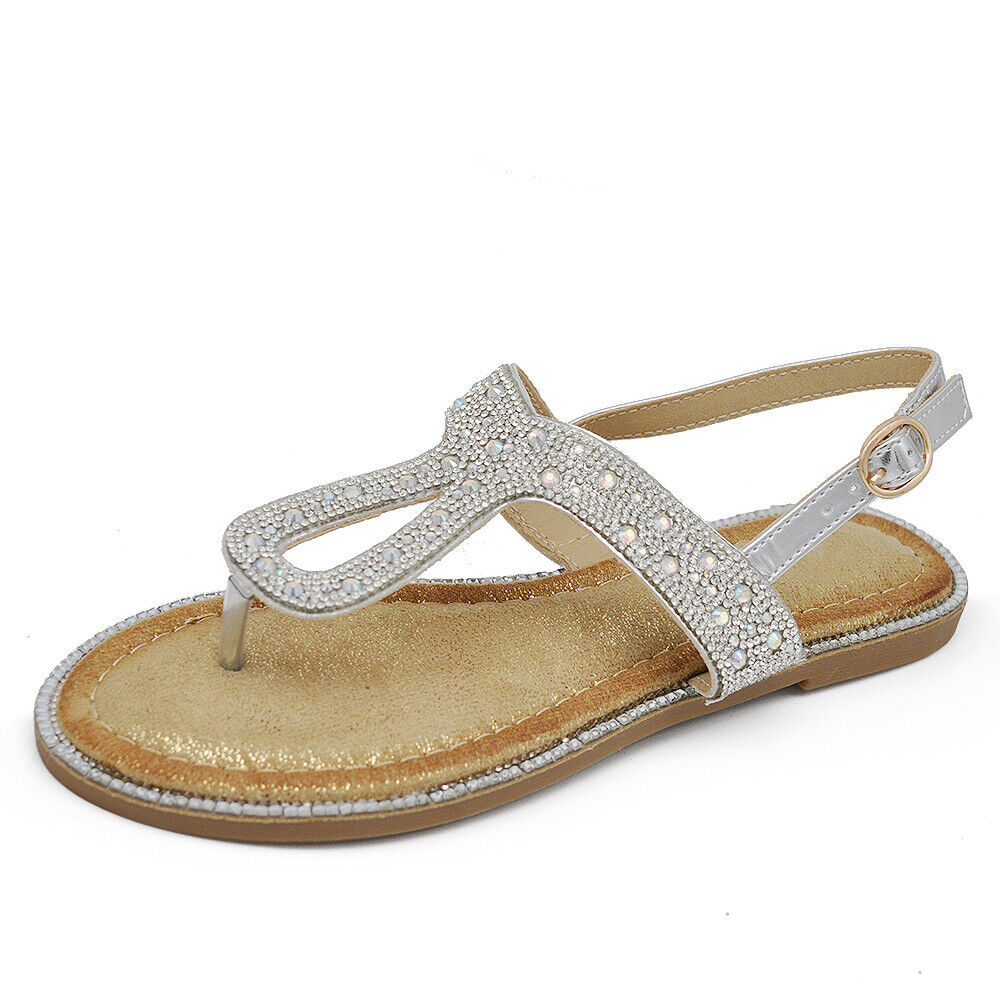 Infradito Sandali Gioiello Bassi Da Donna Con Pietre Strass Brillantini GH-805