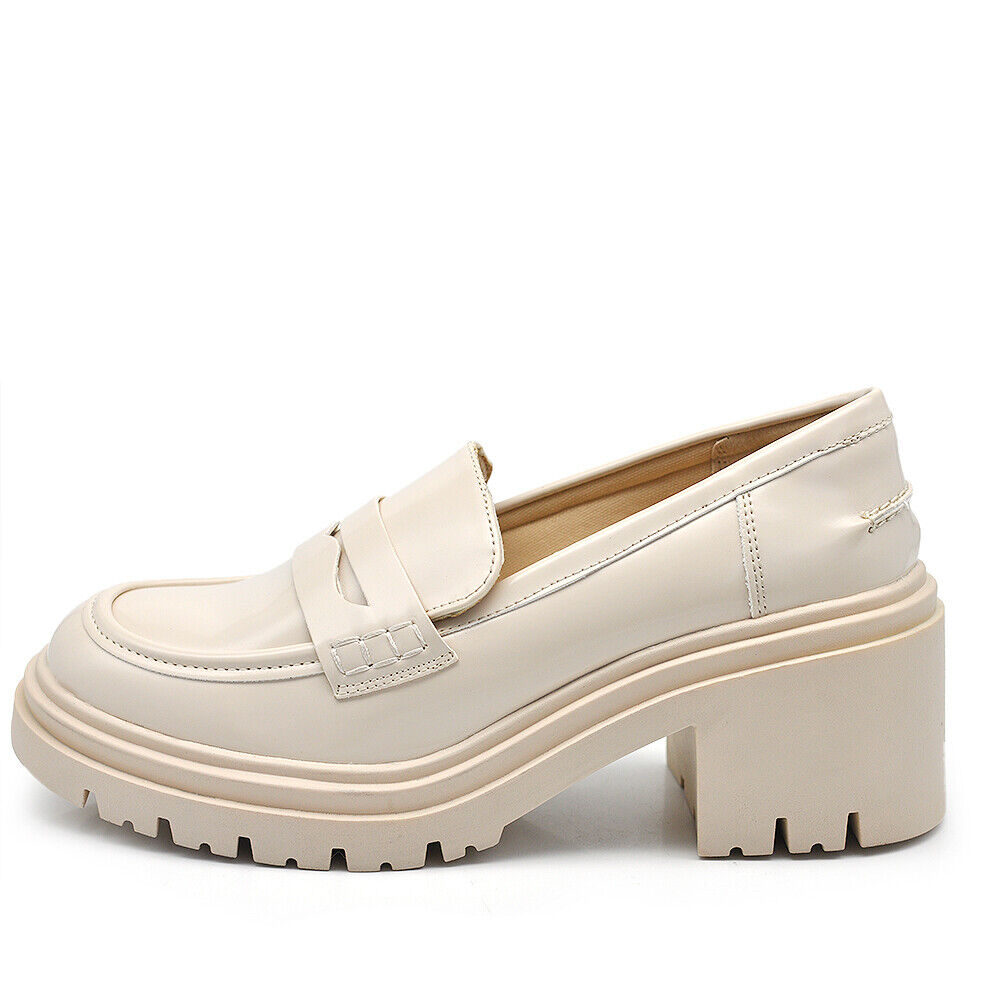 Scarpe Mocassini Loafers Slip On Da Donna Con Tacco 7cm Platform IF-6647 nero beige