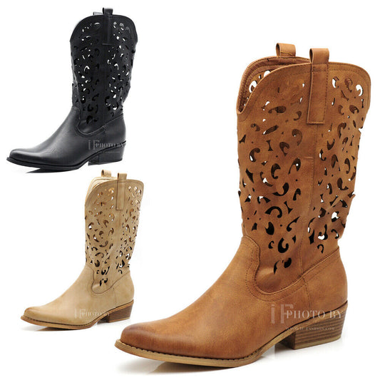 Stivali Donna Camperos Texani Traforati Etnici Stivaletti Biker cowboy G629