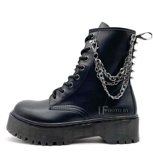 Stivaletti Stivali Anfibi Combat Militare Da Donna Platform Catena MT89-9 nero