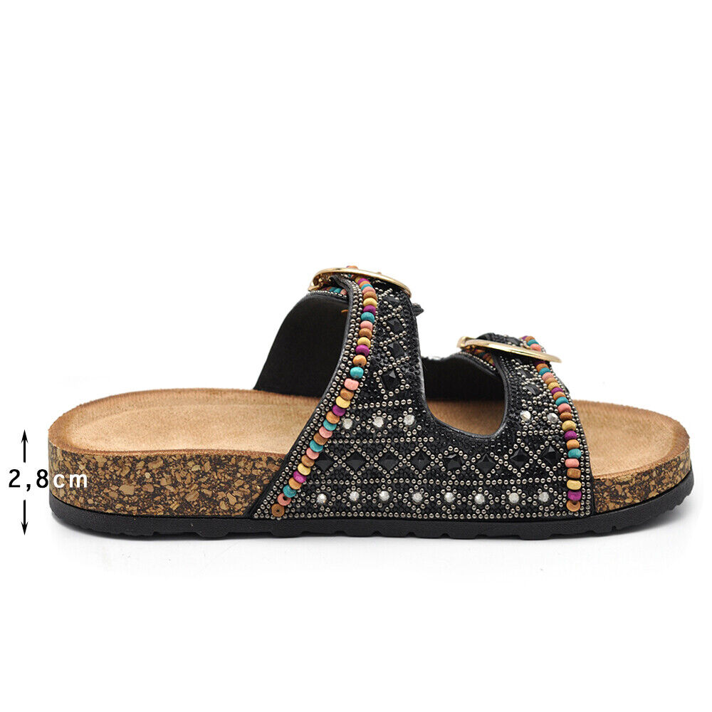 Scarpe Sandali Ciabatte Da Donna Sughero Con Fibbie e Strass GH-801