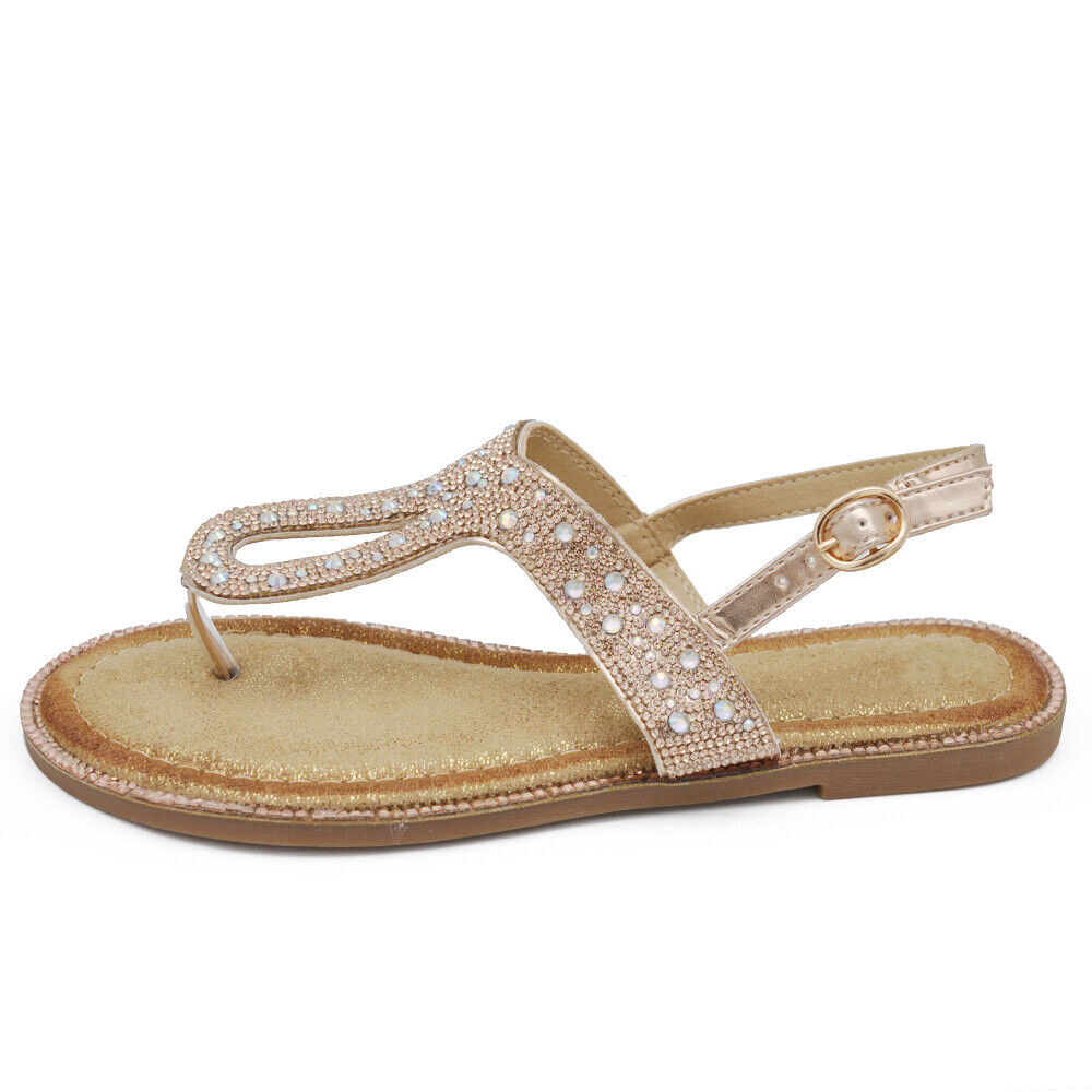 Infradito Sandali Gioiello Bassi Da Donna Con Pietre Strass Brillantini GH-805