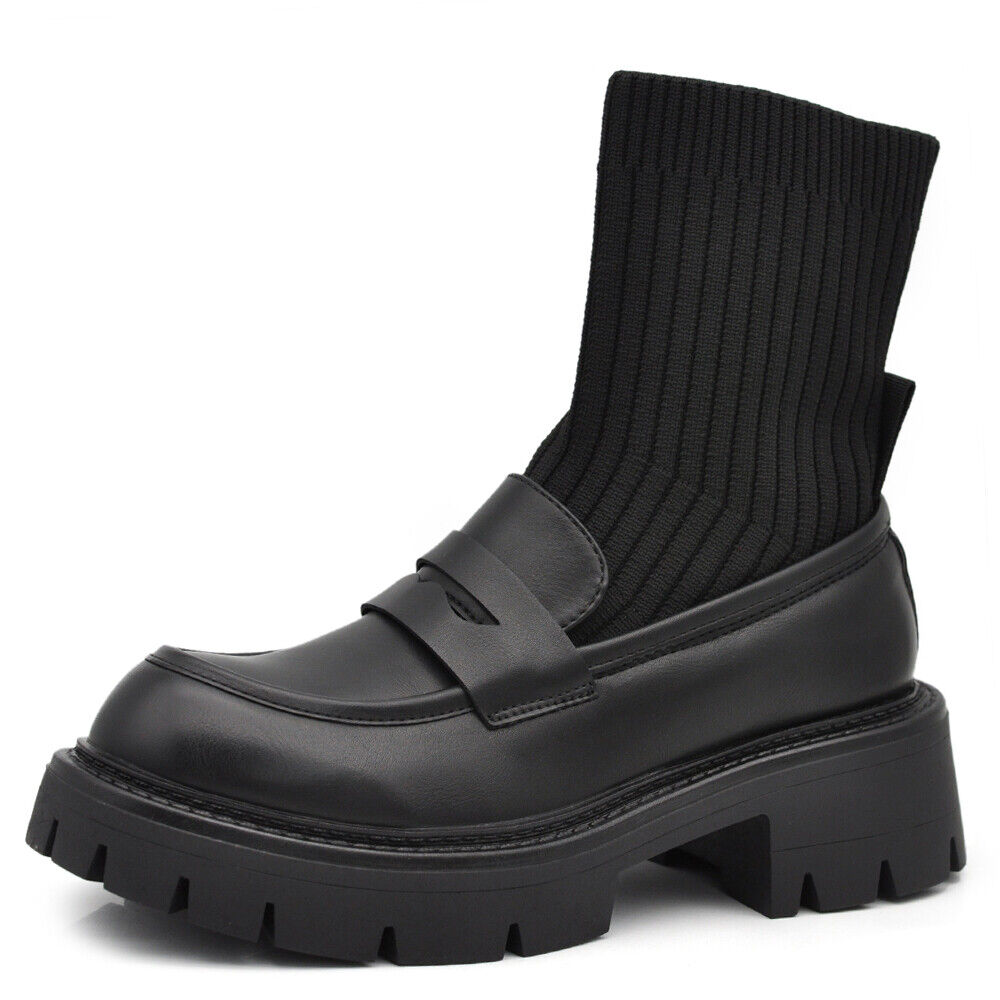 Scarpe Stivaletti Mocassini Loafer Slip On Con Calzini Da Donna Platform XG108
