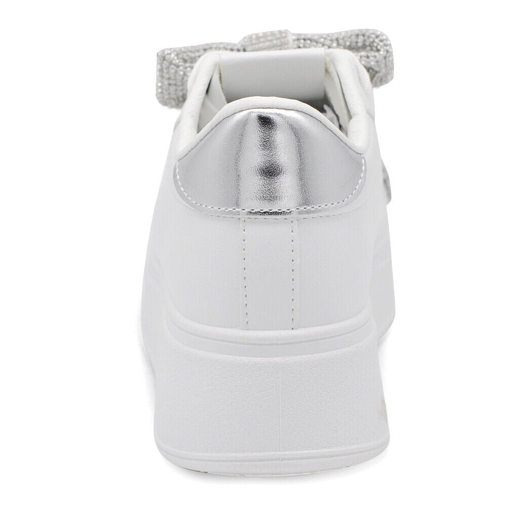 Scarpe Da Donna Ginnastica Sportive Sneaker Bianco Platform Fiocco Strass AD-835
