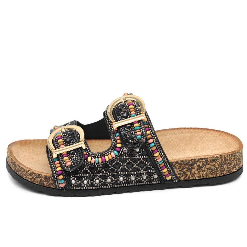 Scarpe Sandali Ciabatte Da Donna Sughero Con Fibbie e Strass GH-801